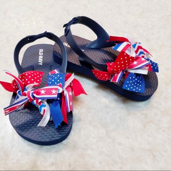 Fourth of July Flip Flops for Toddlers size 7 New Handcrafted - Picture 1 of 3